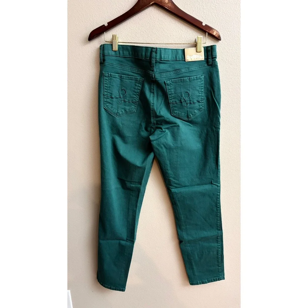 Lilly Pulitzer Kelly Skinny Ankle Pants 12 Green‎ Mid Rise Stretch Denim Preppy